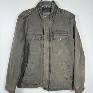 Levi's Military Utility Quilted Jacket Men M Olive Zip Snap Epaulettes No Hood